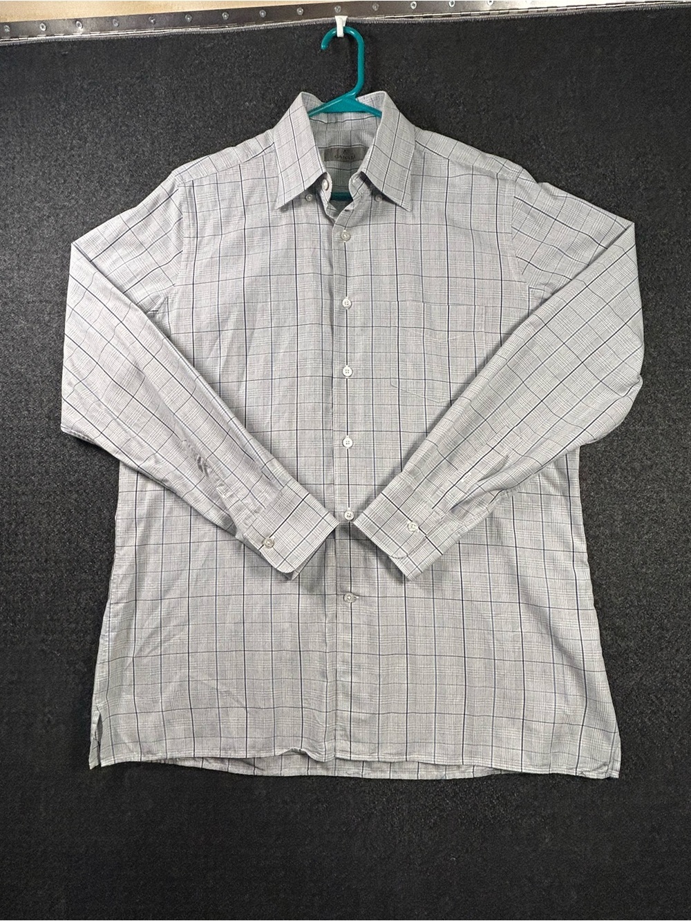 Canali Plaid Dress Shirt Mens XL Gray White Long Sleeve Cotton Italy